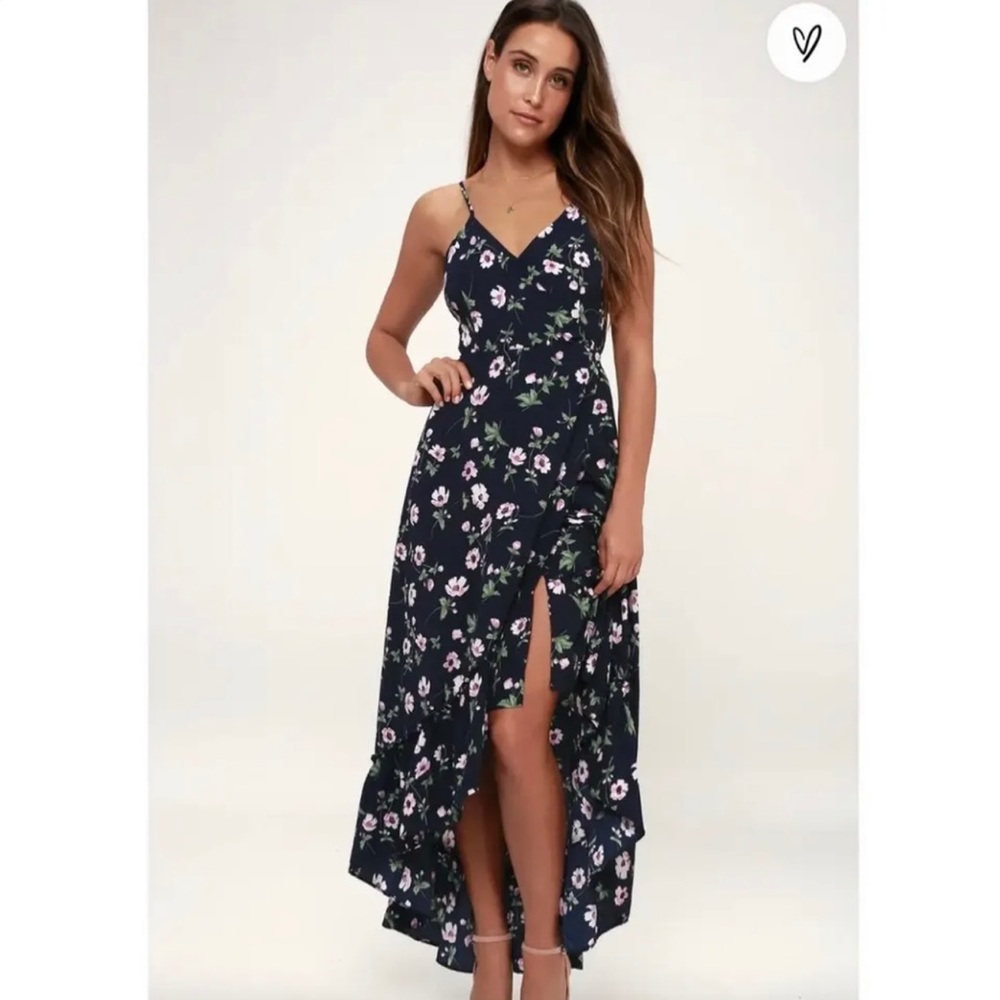 NWOT Women's XS Lulu's Navy Pink Floral Gwendolyn High Low Dress